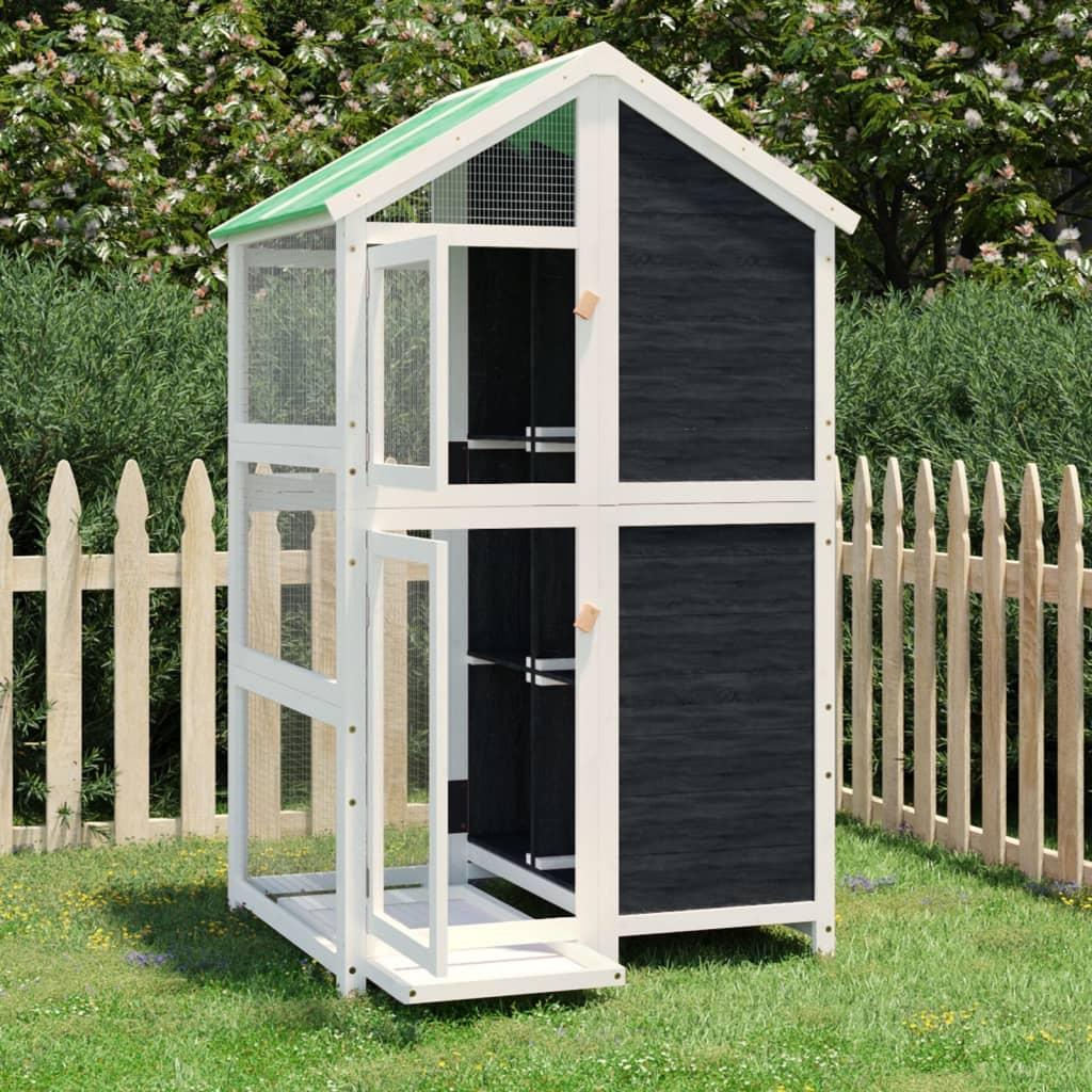 Fuglebur 97x81x152 cm massivt fyrretræ grå billede