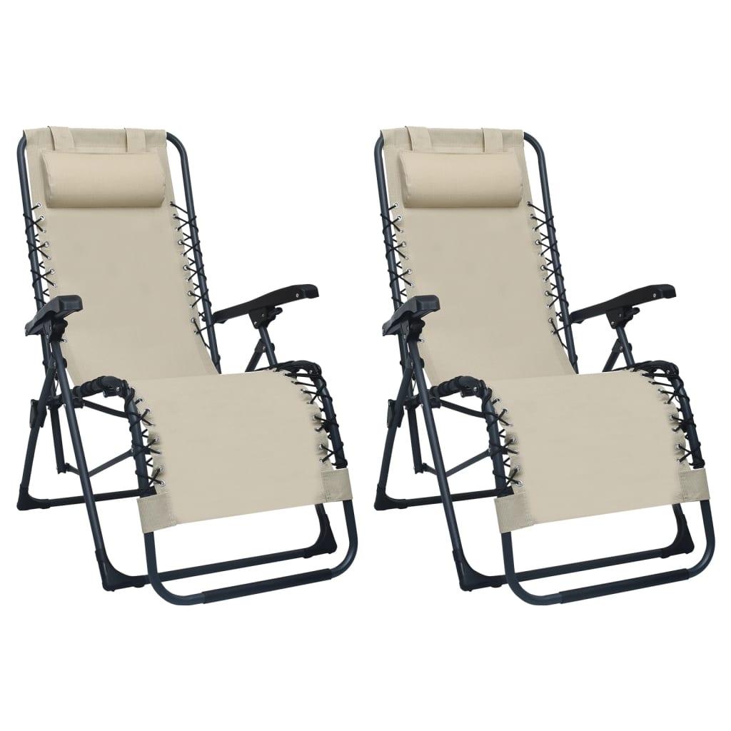 Foldbare havestole 2 stk. textilene cremefarvet
