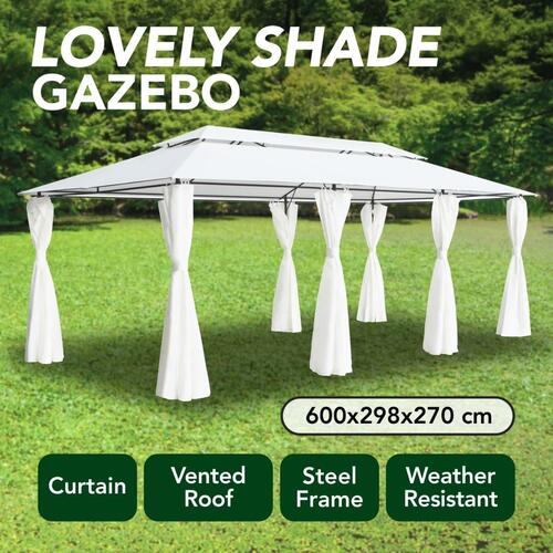 Pavillon med gardiner 600x298x270 cm 180g/m² hvid