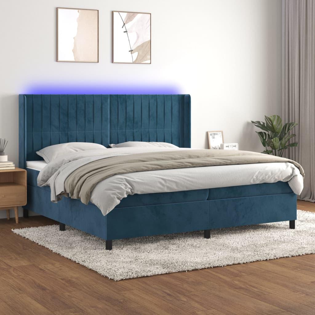 Kontinentalseng med LED-lys 200x200 cm fløjl mørkeblå billede
