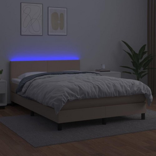 Kontinentalseng med LED-lys 140x200 cm - kunstlæder, cappuccino