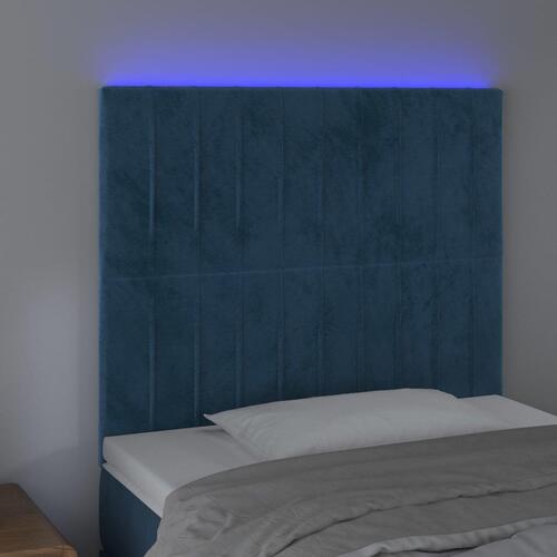 Sengegavl med LED-lys 100x5x118/128 cm fløjl mørkeblå