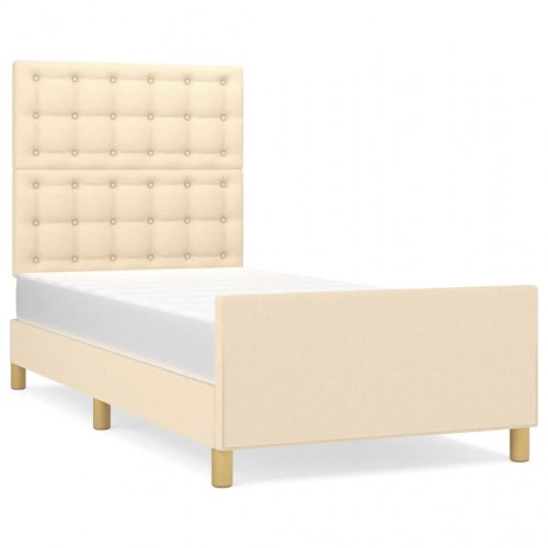 Sengeramme med sengegavl - creme stof 100 x 200 cm