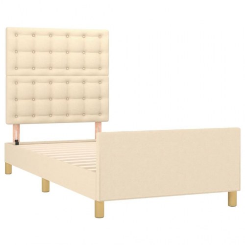 Sengeramme med sengegavl - creme stof 100 x 200 cm