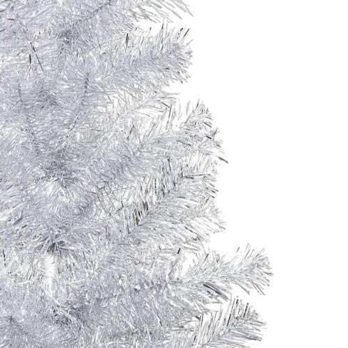 Kunstigt juletræ med LED-lys og fod 150 cm PET sølvfarvet