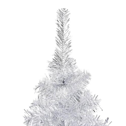 Kunstigt juletræ med LED-lys og fod 150 cm PET sølvfarvet
