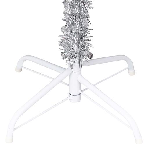 Kunstigt juletræ med LED-lys og fod 150 cm PET sølvfarvet