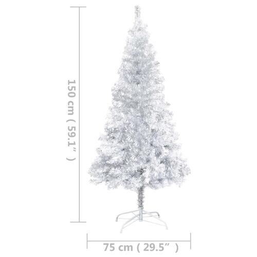 Kunstigt juletræ med LED-lys og fod 150 cm PET sølvfarvet