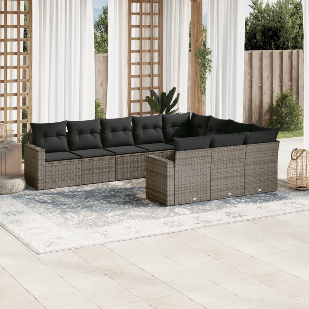 Sofasæt til haven 10 dele med hynder polyrattan grå