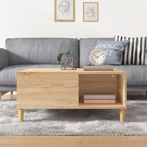 Sofabord 80x80x36,5 cm konstrueret træ sonoma-eg