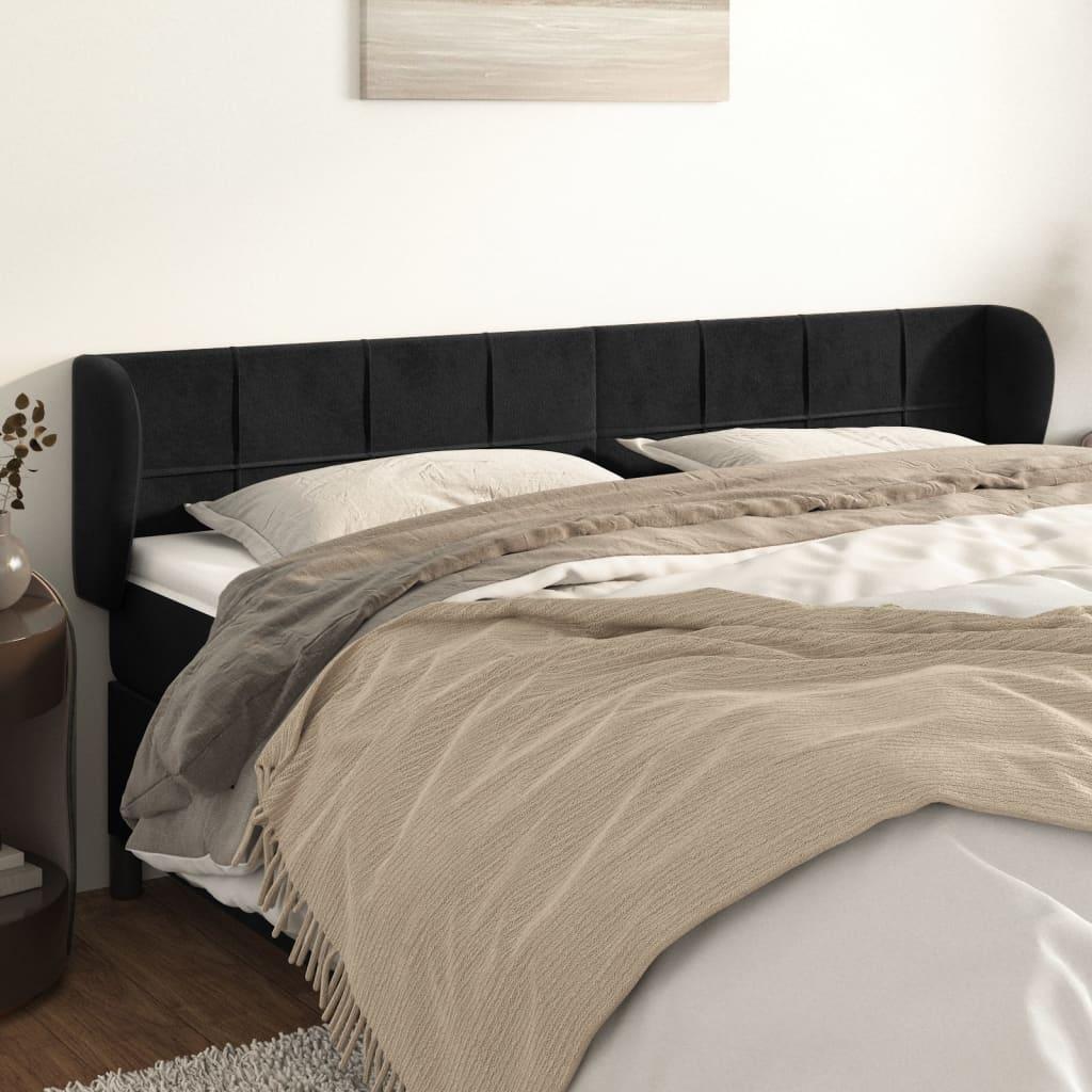 Sengegavl med kanter i fløjl - 183×23×78/88 cm, sort billede