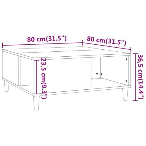 Sofabord 80x80x36,5 cm konstrueret træ sonoma-eg
