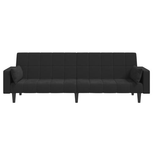 2-personers sovesofa med 2 puder fløjl sort