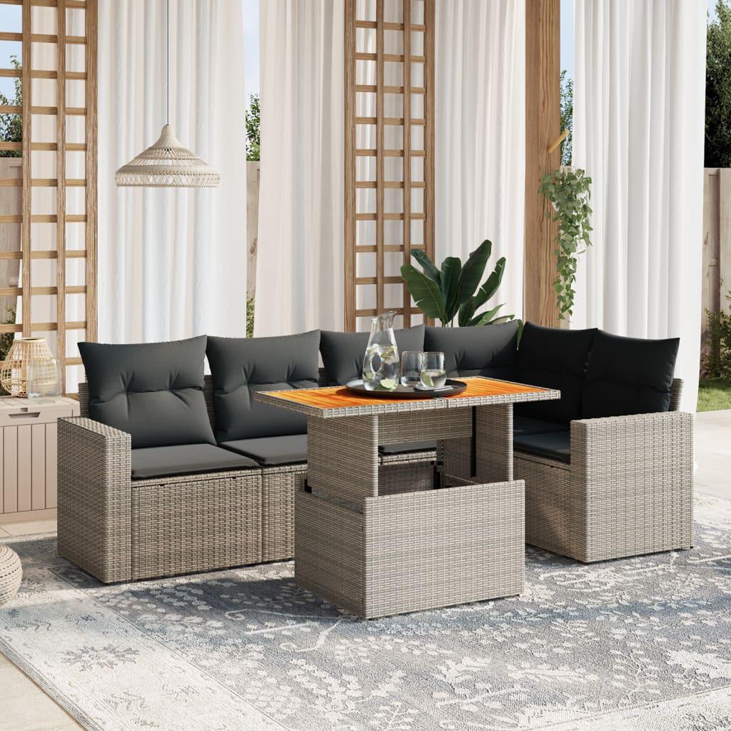 Sofasæt til haven 6 dele med hynder polyrattan grå