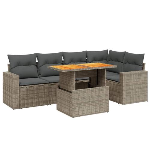 Sofasæt til haven 6 dele med hynder polyrattan grå