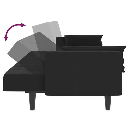 2-personers sovesofa med 2 puder fløjl sort