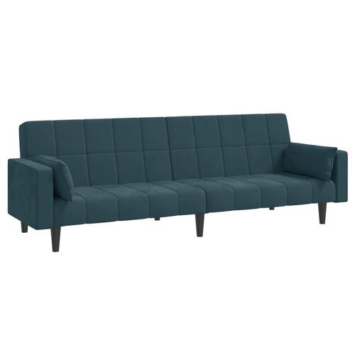 2-personers sovesofa med 2 puder fløjl blå