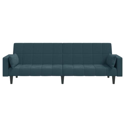 2-personers sovesofa med 2 puder fløjl blå