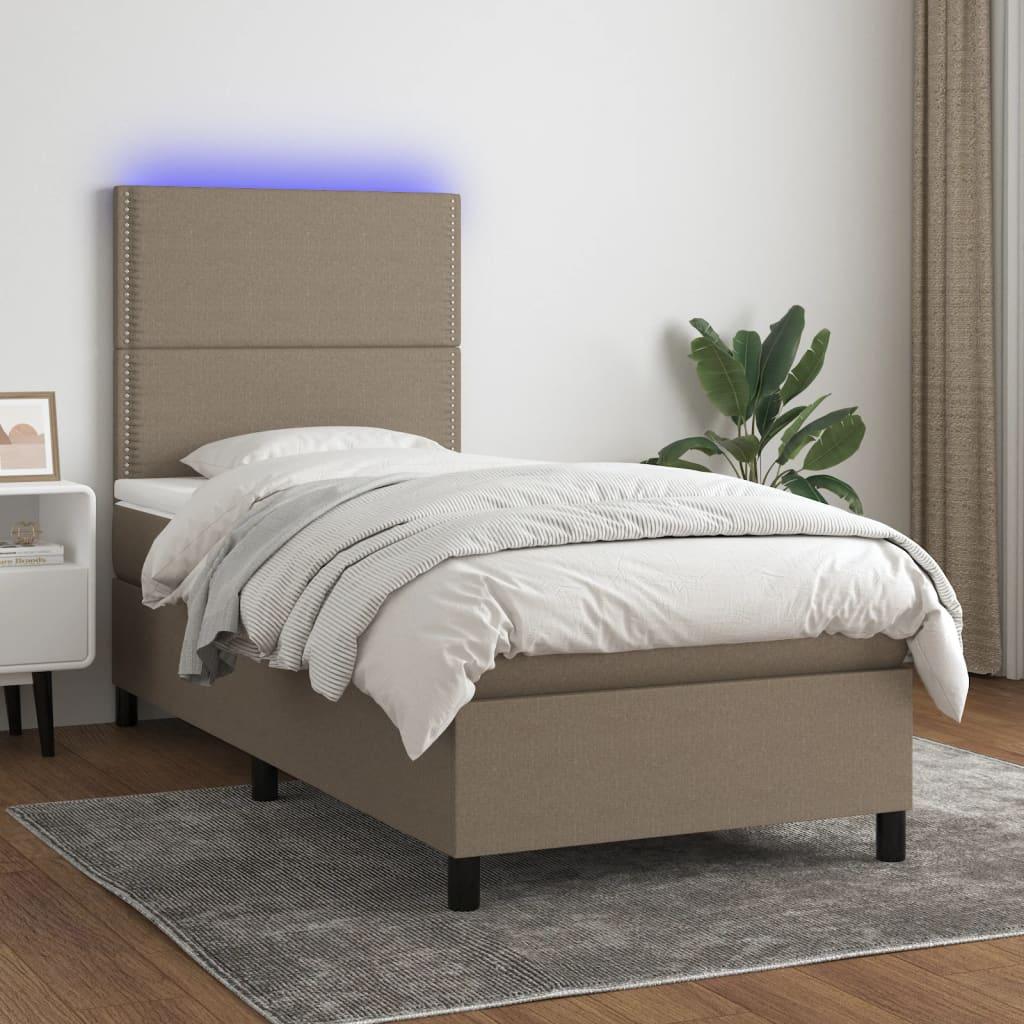 Kontinentalseng med LED-lys 90x190 cm stof gråbrun billede