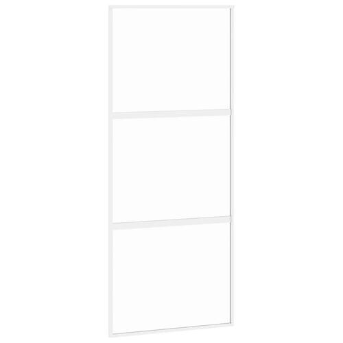 Skydedør 90x205 cm hærdet glas og aluminium hvid