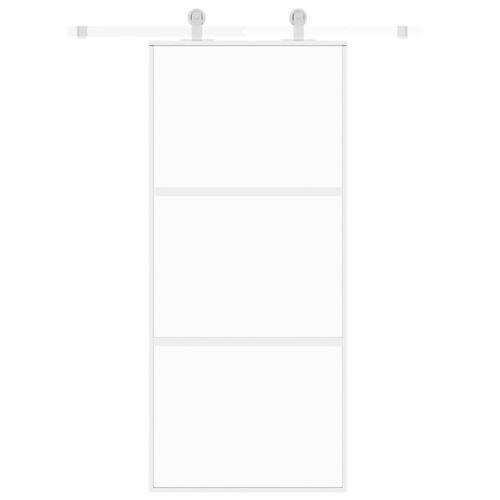Skydedør 90x205 cm hærdet glas og aluminium hvid