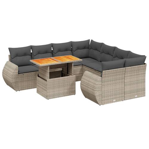 Sofasæt til haven 9 dele med hynder polyrattan grå
