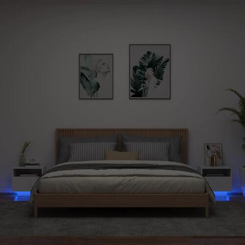 Sengeborde 2 stk. med LED-lys 40x39x37 cm hvid
