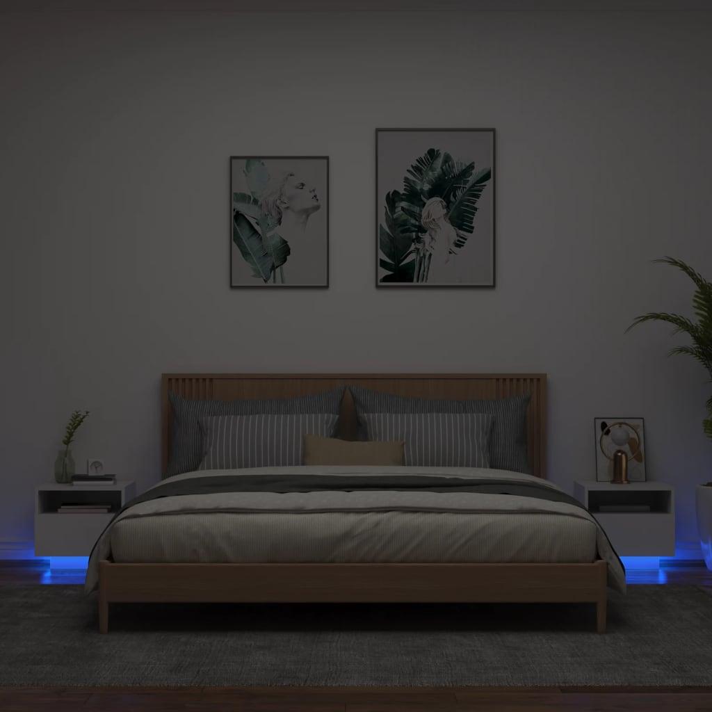 Sengeborde 2 stk. med LED-lys 40x39x37 cm hvid