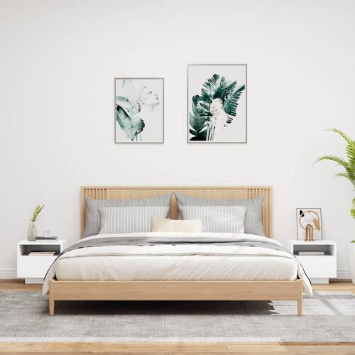 Sengeborde 2 stk. med LED-lys 40x39x37 cm hvid