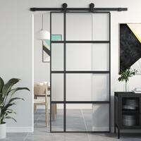 Skydedør 102,5x205 cm hærdet glas og aluminium sort