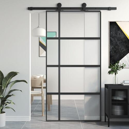 Skydedør 102,5x205 cm hærdet glas og aluminium sort