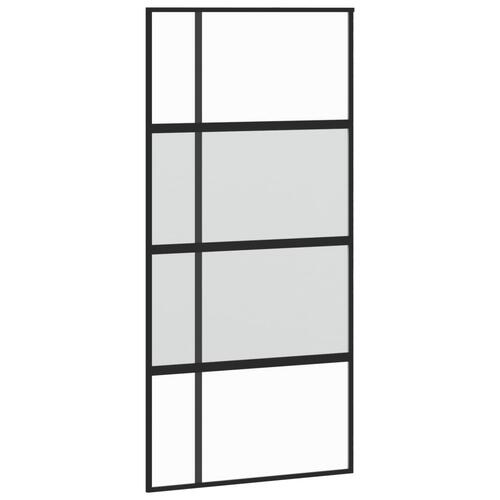 Skydedør 102,5x205 cm hærdet glas og aluminium sort
