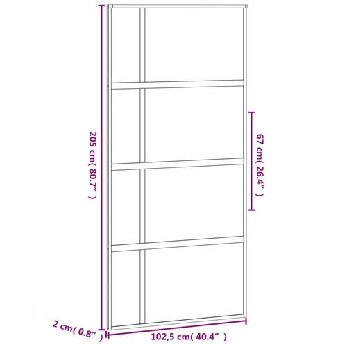 Skydedør 102,5x205 cm hærdet glas og aluminium sort
