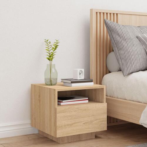 Sengebord med LED-lys 40x39x37 cm sonoma-eg