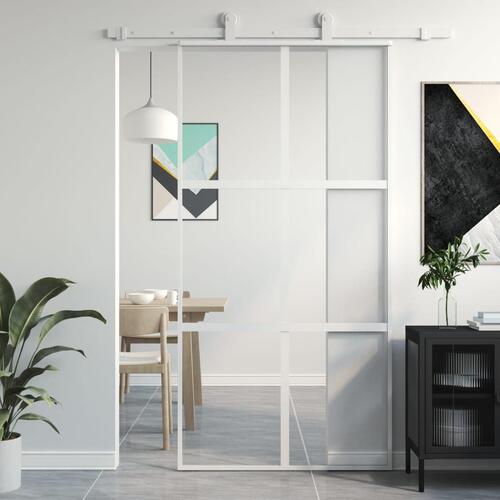 Skydedør 102,5x205 cm hærdet glas og aluminium hvid