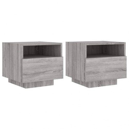 Sengeborde 2 stk. med LED-lys 40x39x37 cm grå sonoma-eg