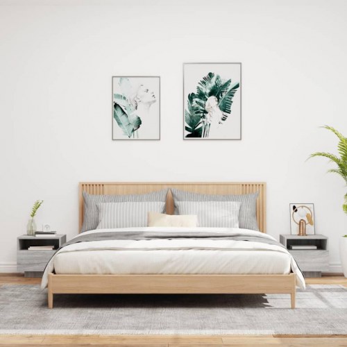 Sengeborde 2 stk. med LED-lys 40x39x37 cm grå sonoma-eg