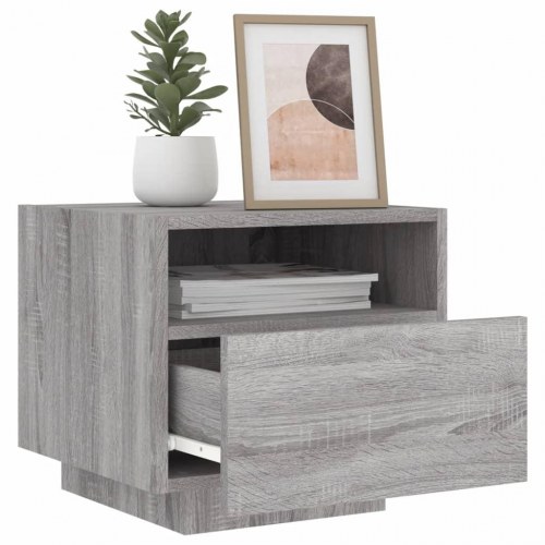 Sengeborde 2 stk. med LED-lys 40x39x37 cm grå sonoma-eg