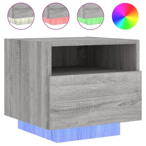 Sengeborde 2 stk. med LED-lys 40x39x37 cm grå sonoma-eg