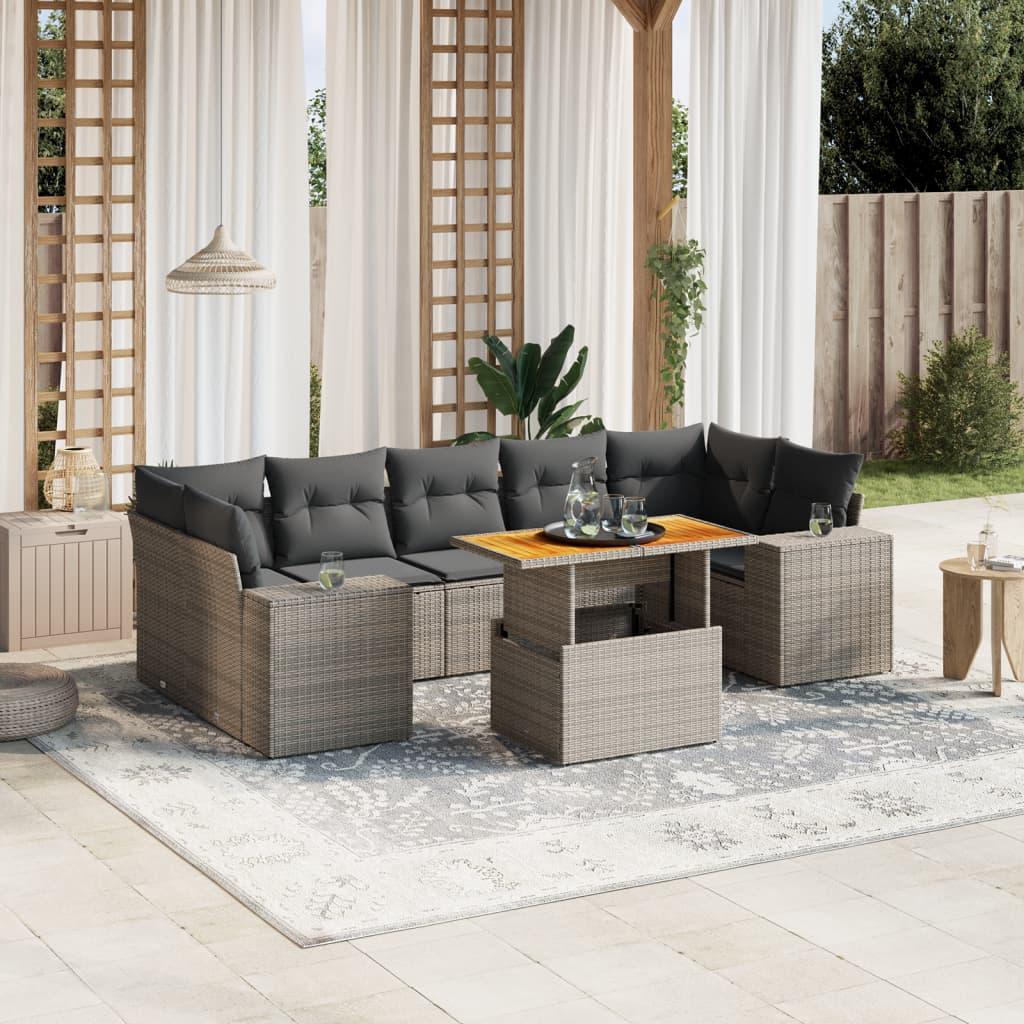 Sofasæt til haven 8 dele med hynder polyrattan grå
