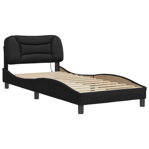 Sengeramme med LED-lys 90x190 cm kunstlæder sort