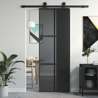 Skydedør 76x205 cm hærdet glas og aluminium sort