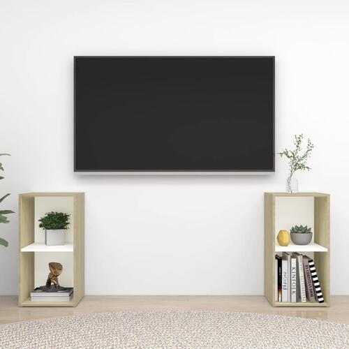 Tv-skabe 2 stk. 72x35x36,5 cm konstrueret træ hvid og sonoma-eg