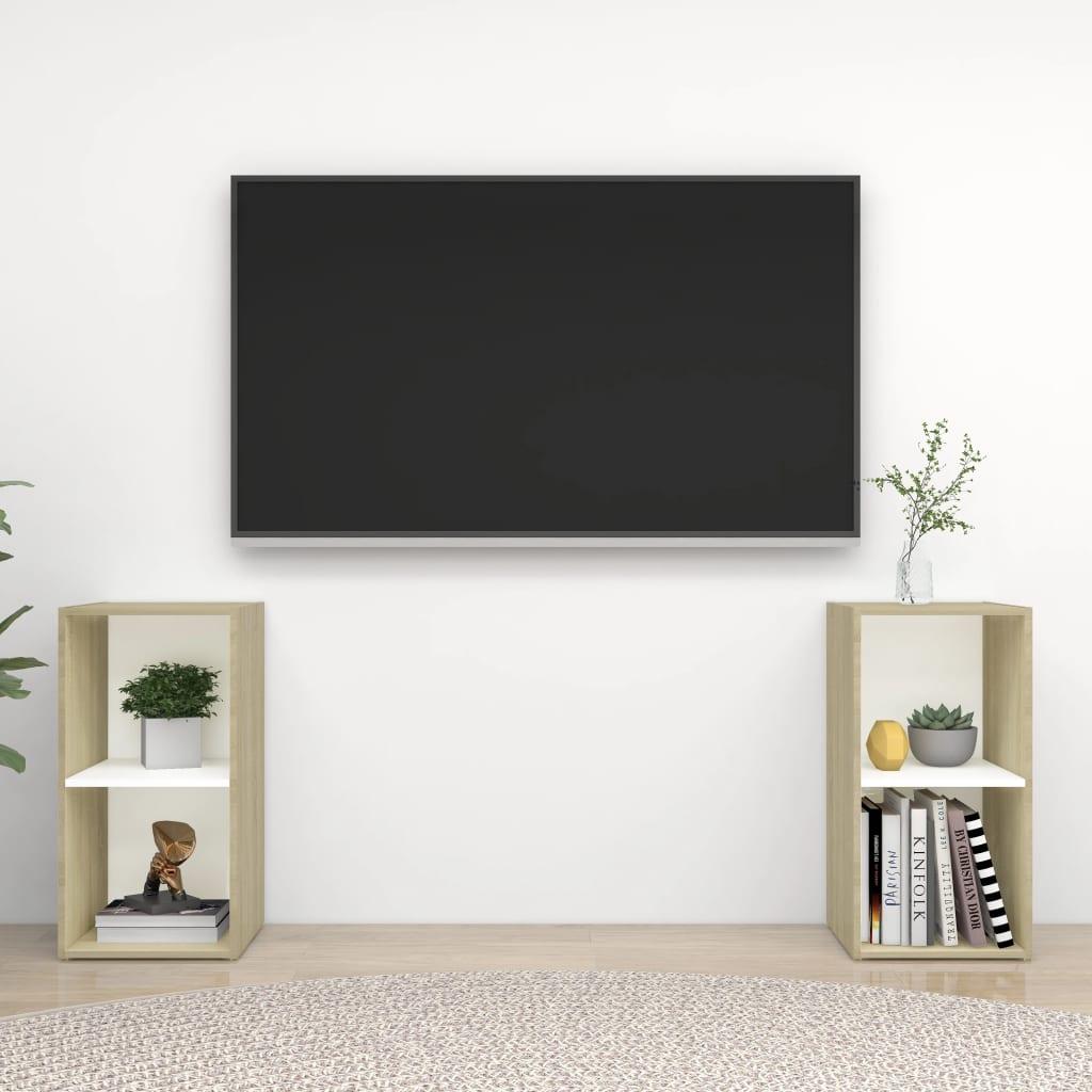 Tv-skabe 2 stk. 72x35x36,5 cm konstrueret træ hvid og sonoma-eg