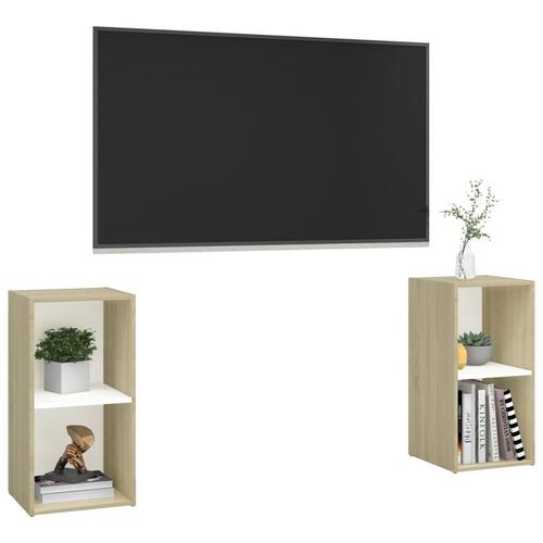 Tv-skabe 2 stk. 72x35x36,5 cm konstrueret træ hvid og sonoma-eg