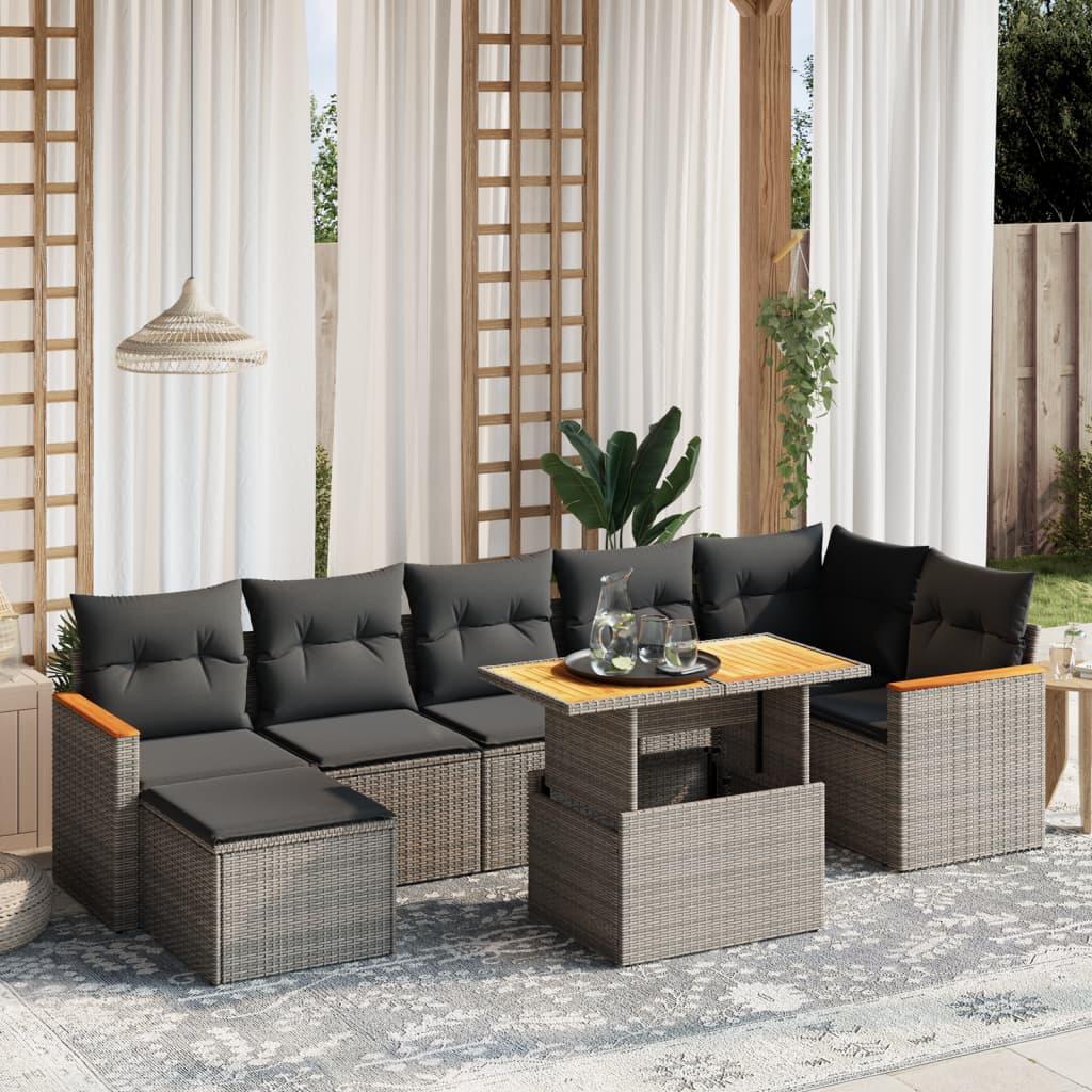 Sofasæt til haven i polyrattan - 8 dele med hynder, grå