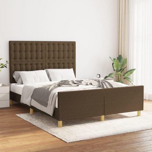 Sengeramme med sengegavl 140x190 cm - stof, mørkebrun