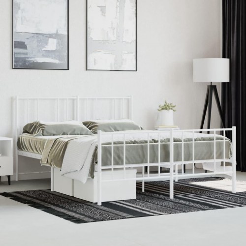 Sengeramme i metal med sengegavl og fodgærde 160×200 cm - hvid