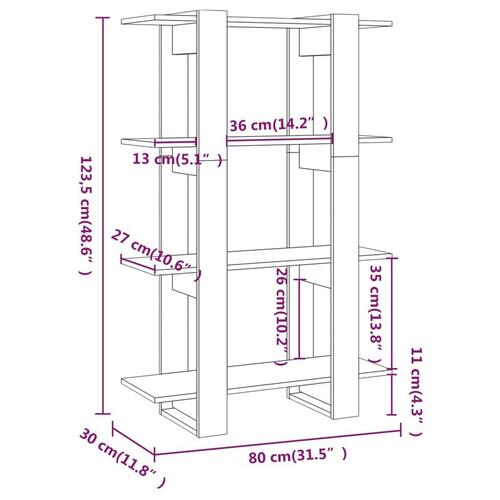 Bogreol/rumdeler 80x30x123,5 cm røget egetræ