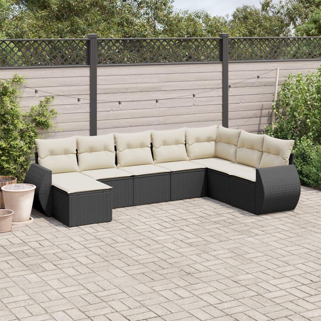 Sofasæt til haven 8 dele med hynder i polyrattan sort